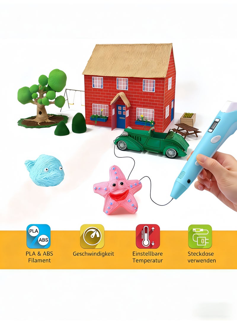3D Printing Pen for Kids, 3D Pen with Display, Painting Graffiti, Kids DIY Gift, Doodle Arts Craft Drawing, Compatible with PLA and ABS Filament, Adjustable Temperature and Speed, for Graffiti, Drawing, Model Making(Blue) - Image 5