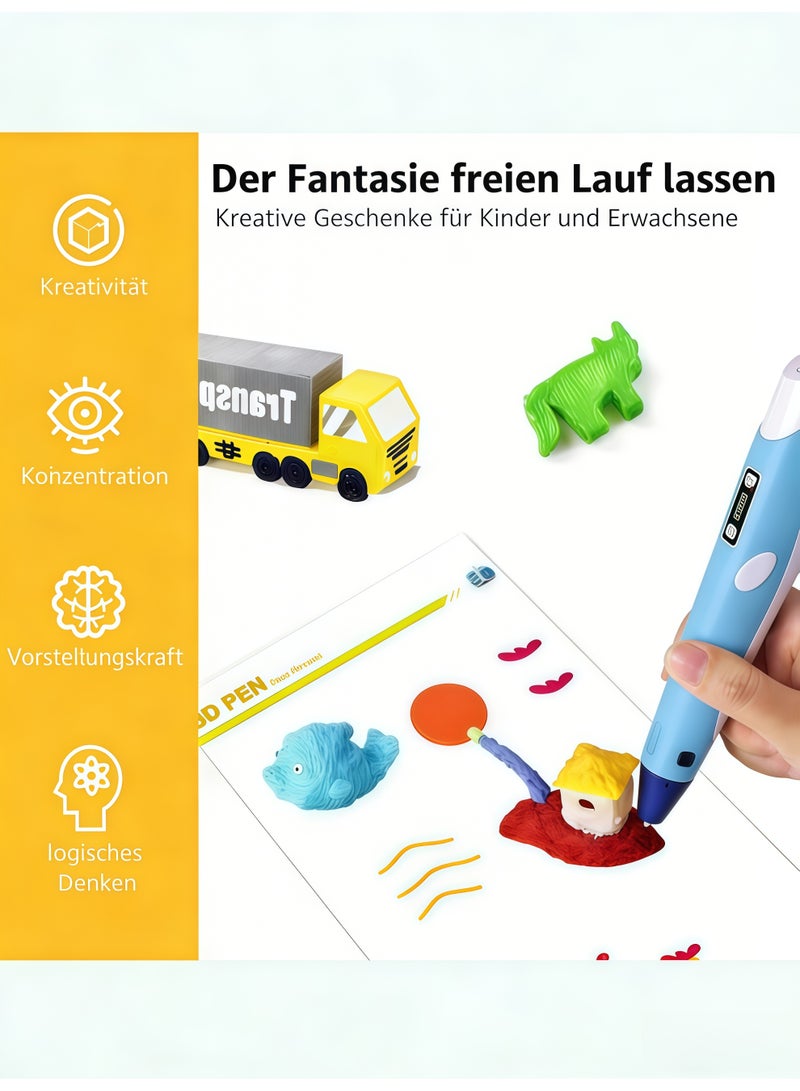 3D Printing Pen for Kids, 3D Pen with Display, Painting Graffiti, Kids DIY Gift, Doodle Arts Craft Drawing, Compatible with PLA and ABS Filament, Adjustable Temperature and Speed, for Graffiti, Drawing, Model Making(Blue) - Image 4