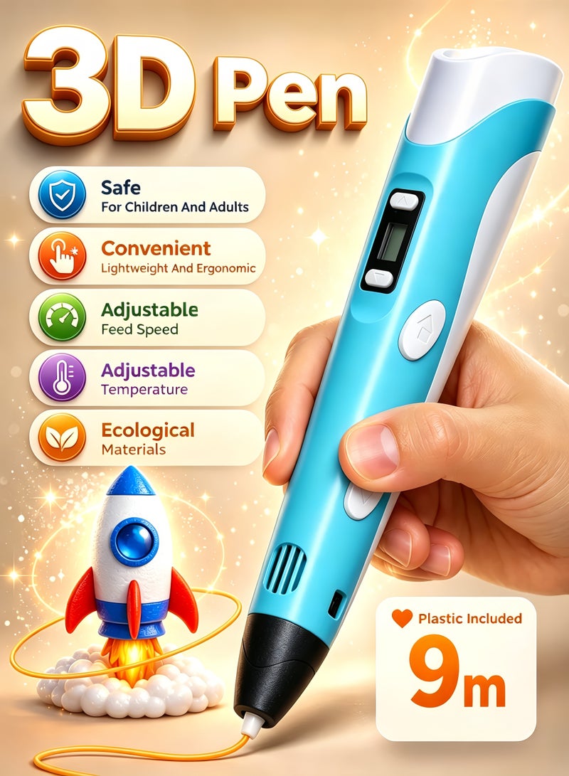 XiuWoo 3D Printing Pen for Kids, 3D Pen with Display, Painting Graffiti, Kids DIY Gift, Doodle Arts Craft Drawing, Compatible with PLA and ABS Filament, Adjustable Temperature and Speed, for Graffiti, Drawing, Model Making(Blue) - Image 1