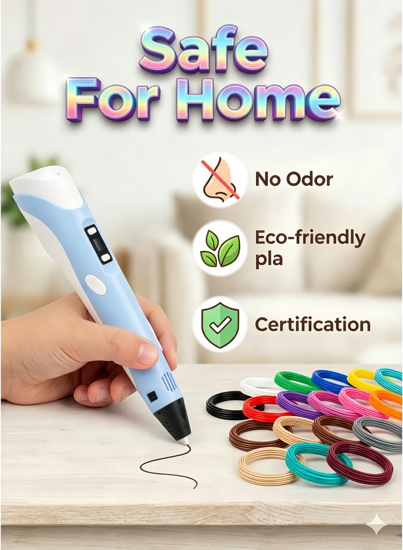 XiuWoo 3D Printing Pen for Kids, 3D Pen with Display, Painting Graffiti, Kids DIY Gift, Doodle Arts Craft Drawing, Compatible with PLA and ABS Filament, Adjustable Temperature and Speed, for Graffiti, Drawing, Model Making(Blue) - Image 2