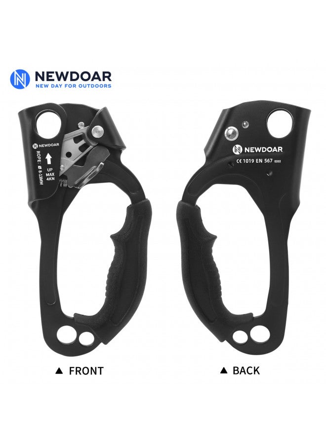 Newdoar نيو دوار صعود اليد اليمنى تسلق الصخور معدات تسلق الأشجار معدات النزول معتمد من CE مشبك حبل لأسلاك 8~13 مم (يد يمنى برو أسود) - Image 4