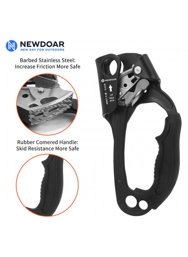Newdoar نيو دوار صعود اليد اليمنى تسلق الصخور معدات تسلق الأشجار معدات النزول معتمد من CE مشبك حبل لأسلاك 8~13 مم (يد يمنى برو أسود) - Image 5