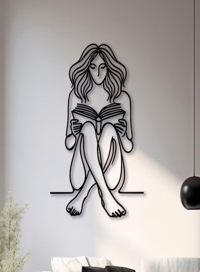 BLIND SHOP Bookish Girl Minimalist Line Art, Metal Wall Decor, Metal Wall Art, Home Wall Hangings, Geometric Wall Art, Home Metal Decor - Image 1
