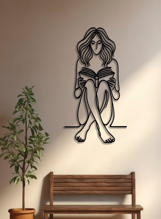 BLIND SHOP Bookish Girl Minimalist Line Art, Metal Wall Decor, Metal Wall Art, Home Wall Hangings, Geometric Wall Art, Home Metal Decor - Image 2