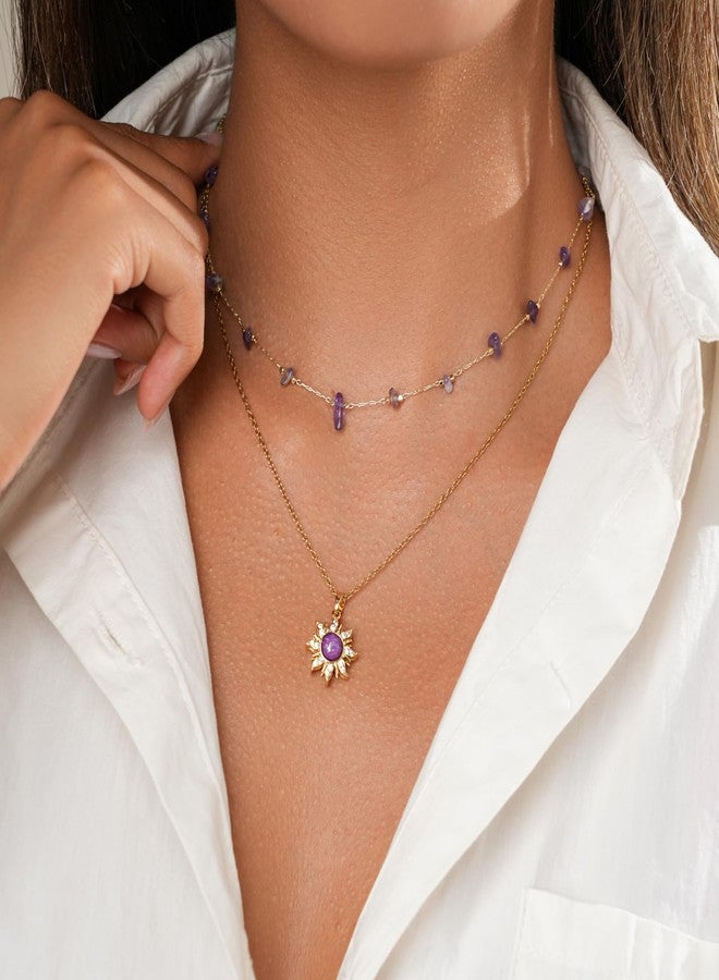 MIFYNN قلادة الشمس من MIFYNN للنساء، قلادة بنفسجية متشابكة، قلادة ذهبية على شكل شمس، مجوهرات كريستالية علاجية لمحبي الأفلام - Image 2