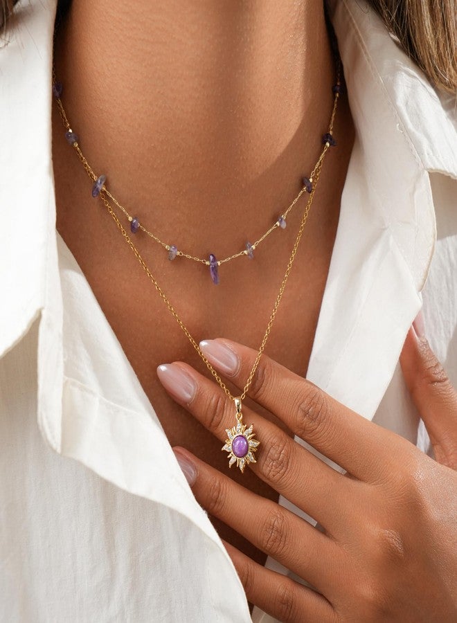 MIFYNN قلادة الشمس من MIFYNN للنساء، قلادة بنفسجية متشابكة، قلادة ذهبية على شكل شمس، مجوهرات كريستالية علاجية لمحبي الأفلام - Image 5