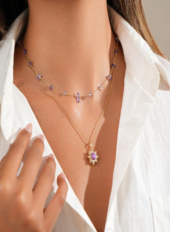 MIFYNN قلادة الشمس من MIFYNN للنساء، قلادة بنفسجية متشابكة، قلادة ذهبية على شكل شمس، مجوهرات كريستالية علاجية لمحبي الأفلام - Image 4