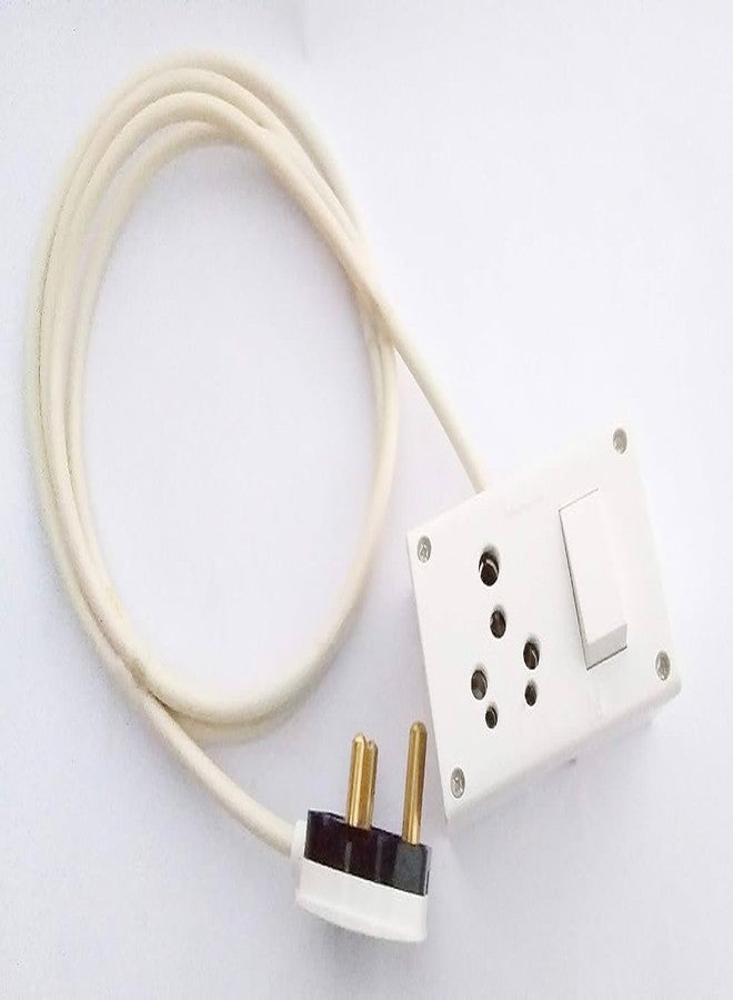 SEER 6-16 Amp Non-Modular Switch and Socket with 5 meter 2 core wire 3pin Combination with Box, Polycarbonate, White (switch box with wire) - Image 1