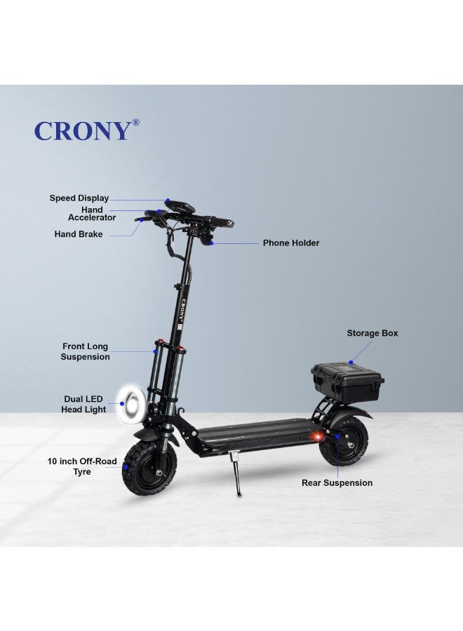 CRONY V18 Black high-performance electric scooter with dual 1500W motors for powerful acceleration & smooth rides, max speed 40 KM/H. Fitted with a 48V 18AH battery, it achieves a single-charge driving range of 30–60 KM Adult Commuting Delivery Urban Travel - Image 4