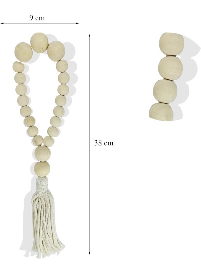 YINZUO YINZUO Boho Wooden Bead Garland with Tassels and Heart Charms Rustic Farmhouse Hanging Ornament for Tiered Tray, Jars, Wall Decor, Table Centerpiece  - Image 2