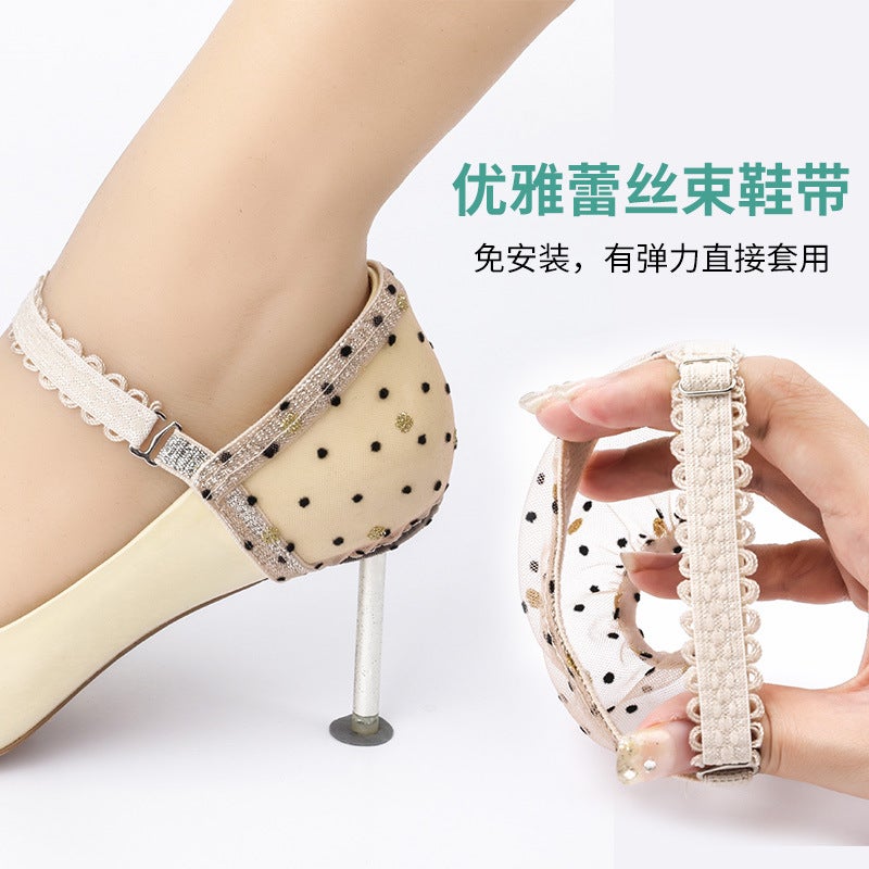 High-Heeled Shoes Anti-Falling Artifact And Fashionable Black Lace Flower Heel Cover Fixed Shoes Without Heel Shoelaces - Image 4