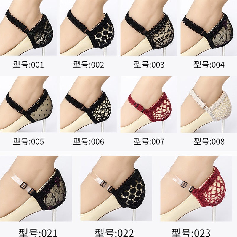 High-Heeled Shoes Anti-Falling Artifact And Fashionable Black Lace Flower Heel Cover Fixed Shoes Without Heel Shoelaces - Image 2