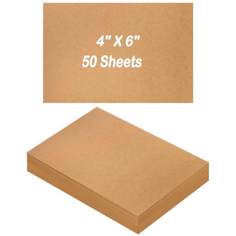 Hlonon 50 Sheets Brown Kraft Cardstock 4 x 6 Inch Thick Paper, Brown Smooth Card Stock Heavyweight Printer Paper for Invitations, Scrapbooks, Art, Crafts, DIY Cards, 250GSM - Image 1