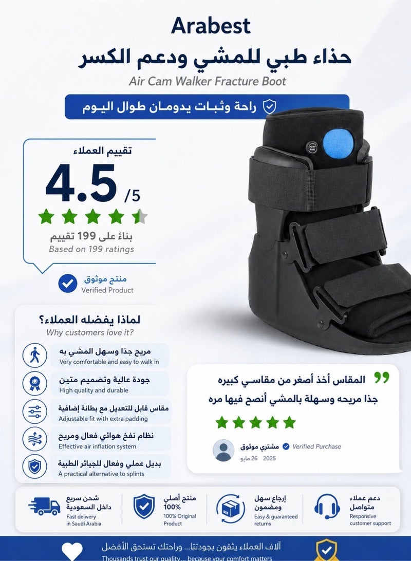 Arabest Air Cam Walker Fracture Boot,Inflatable Walking Fracture Boot for Broken Foot,Air Walking Boot Fracture Boot Short Walker Protective Boot Sprained Ankle,Suitable for Left or Right Foot - Image 3