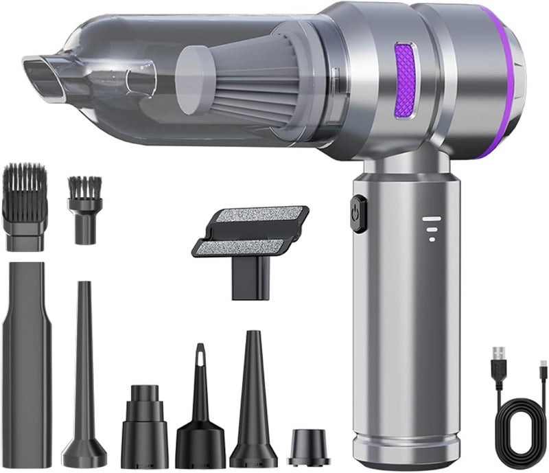 XVersion 4-in-1 Cordless Air Duster & Car Vacuum Cleaner, Portable Handheld Vacuum with Blow, Inflate & Deflate Functions, 3-Speed Control, Battery Display & Type-C Charging - Silver - Image 1