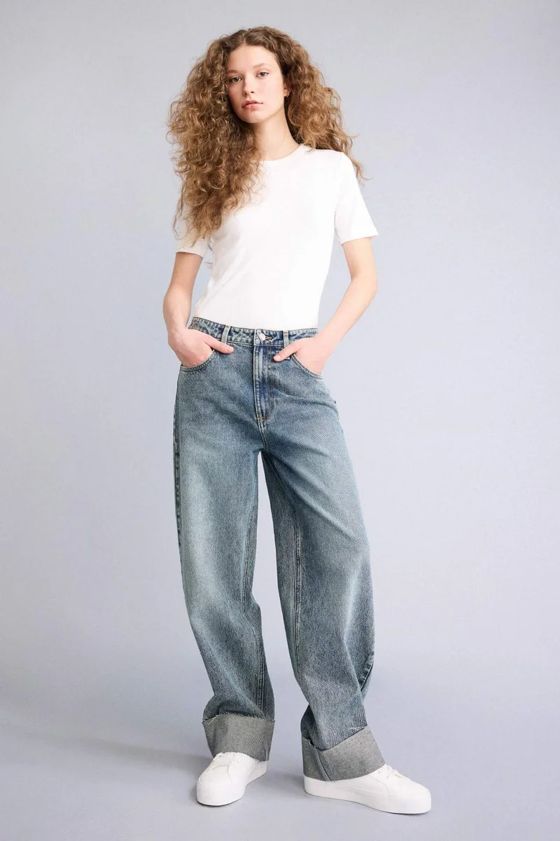 DeFacto Baggy Fit High Waist Folded Hem Jeans