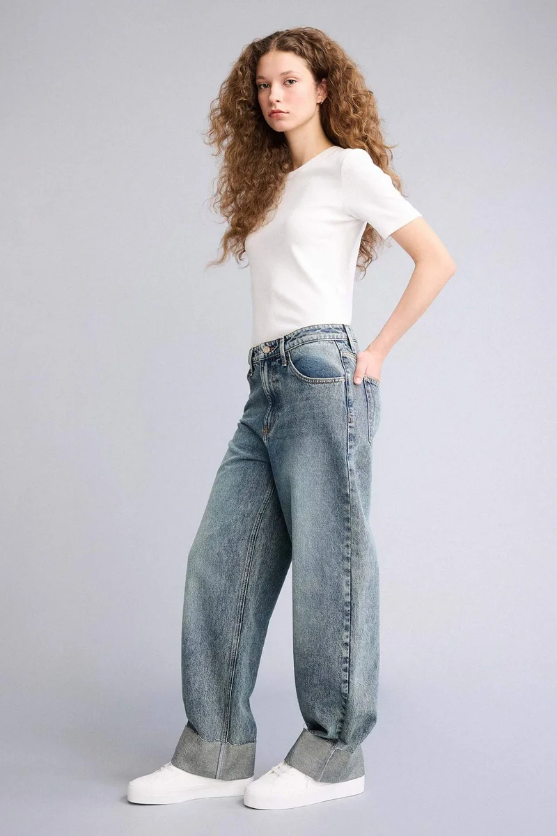 DeFacto Baggy Fit High Waist Folded Hem Jeans
