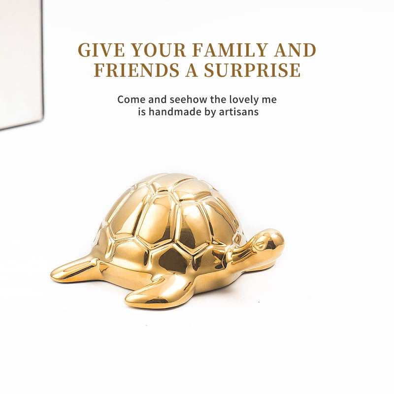 TQUPT Golden Turtle Statue Set Sculptures Gold Turtle Ornament Ceramic Statue Home Accessories Gold Desk Home Indoor Decorative Collectible Decor or Elders (3 Pieces) - Image 2