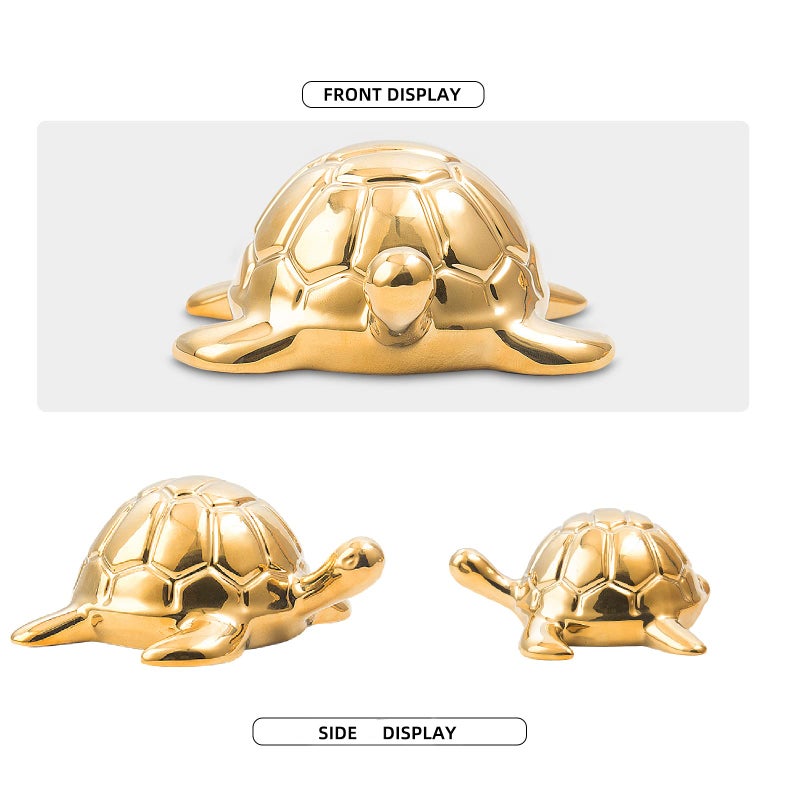 TQUPT Golden Turtle Statue Set Sculptures Gold Turtle Ornament Ceramic Statue Home Accessories Gold Desk Home Indoor Decorative Collectible Decor or Elders (3 Pieces) - Image 4