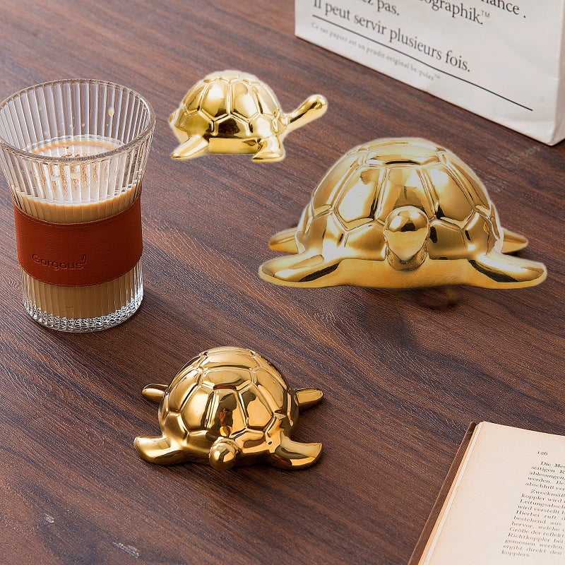 TQUPT Golden Turtle Statue Set Sculptures Gold Turtle Ornament Ceramic Statue Home Accessories Gold Desk Home Indoor Decorative Collectible Decor or Elders (3 Pieces) - Image 5