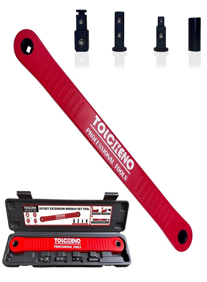 TOLCHENO Impact Ready Offset Extension Wrench - Pro Zero Socket Wrench Extender Tool with 1/4", 3/8", 1/2" Square Drive Adapters - Universal Ratchet Extensions for Tight Spaces (Red, Ergonomic) - Image 1