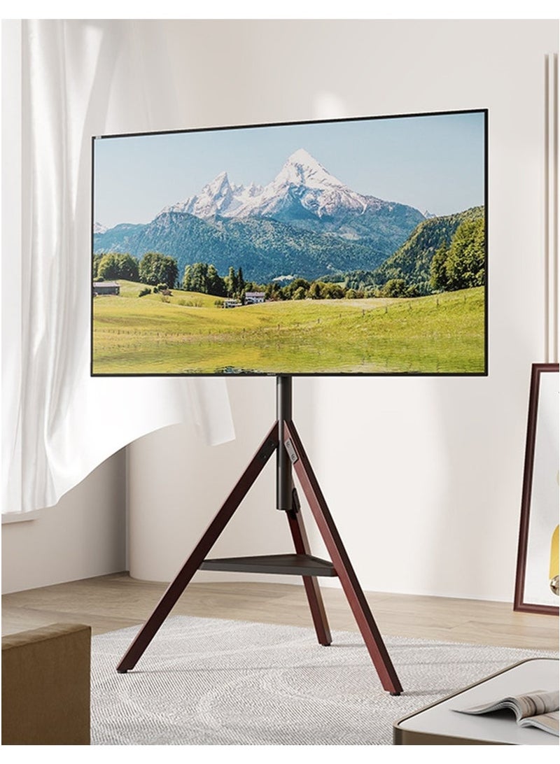 أراليفي حامل تلفزيون أرضي قابل لتعديل الارتفاع مع قاعدة ثلاثية القوائم وصواني تخزين للشاشات مقاس 32-75 بوصة، حامل تلفزيون محمول يدور 180 درجة لغرفة النوم وغرفة المعيشة والاستوديو - Image 1