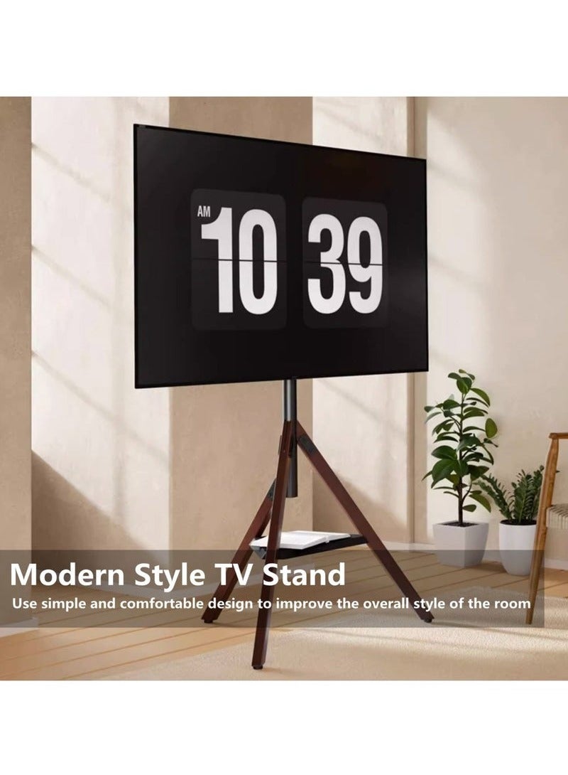أراليفي حامل تلفزيون أرضي قابل لتعديل الارتفاع مع قاعدة ثلاثية القوائم وصواني تخزين للشاشات مقاس 32-75 بوصة، حامل تلفزيون محمول يدور 180 درجة لغرفة النوم وغرفة المعيشة والاستوديو - Image 2