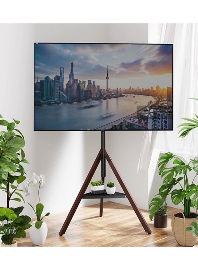 أراليفي حامل تلفزيون أرضي قابل لتعديل الارتفاع مع قاعدة ثلاثية القوائم وصواني تخزين للشاشات مقاس 32-75 بوصة، حامل تلفزيون محمول يدور 180 درجة لغرفة النوم وغرفة المعيشة والاستوديو - Image 5