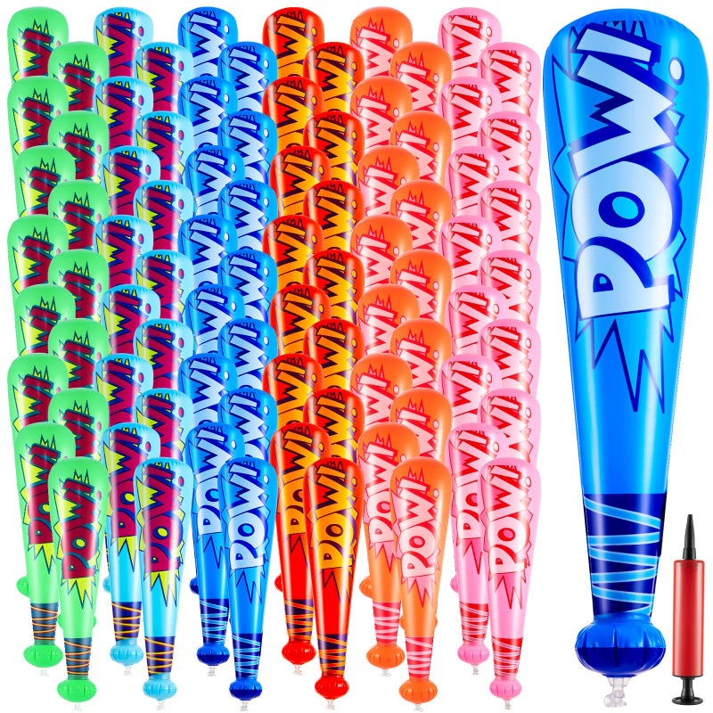 Seematn 100 Pcs Mardi Gras Throws Bulk Pow Inflatable Baseball Bats 17 Inch Inflatable Blow up Bats for Kids Carnival Game Prizes Bulk Carnival Hero Sports Prizes Favors Mixed Color - Image 3