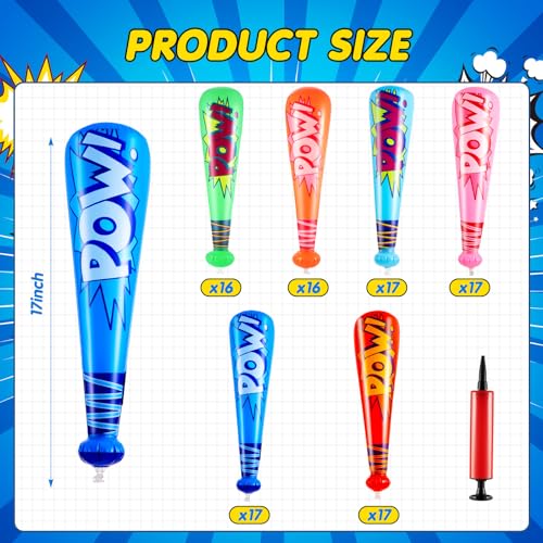 Seematn 100 Pcs Mardi Gras Throws Bulk Pow Inflatable Baseball Bats 17 Inch Inflatable Blow up Bats for Kids Carnival Game Prizes Bulk Carnival Hero Sports Prizes Favors Mixed Color - Image 5