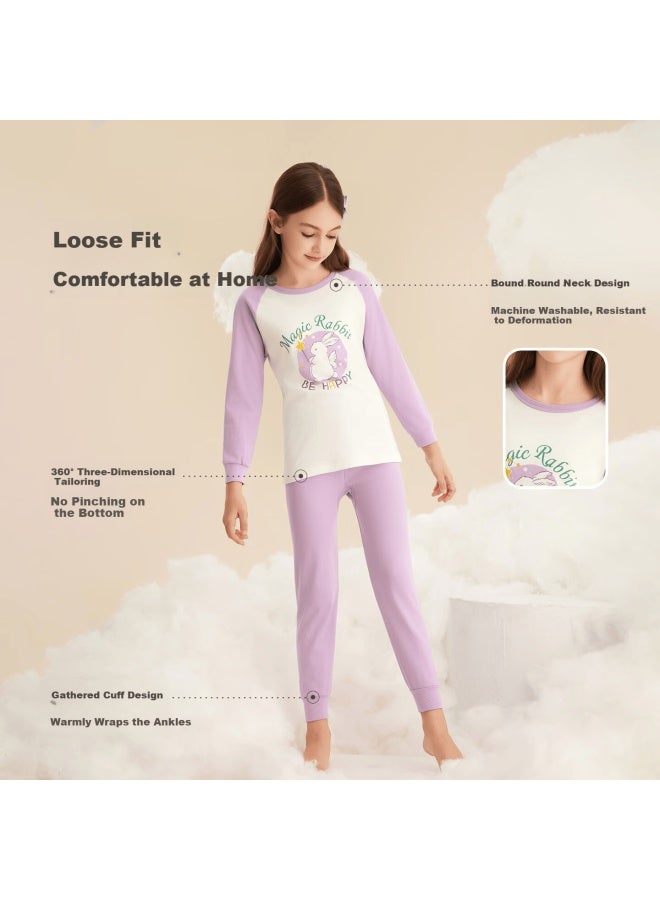 Deesha Girls' Pure Cotton Thermal Underwear Set, 7a Antibacterial, 40s Tight Spun, Autumn Long Johns For Older Children - Image 1