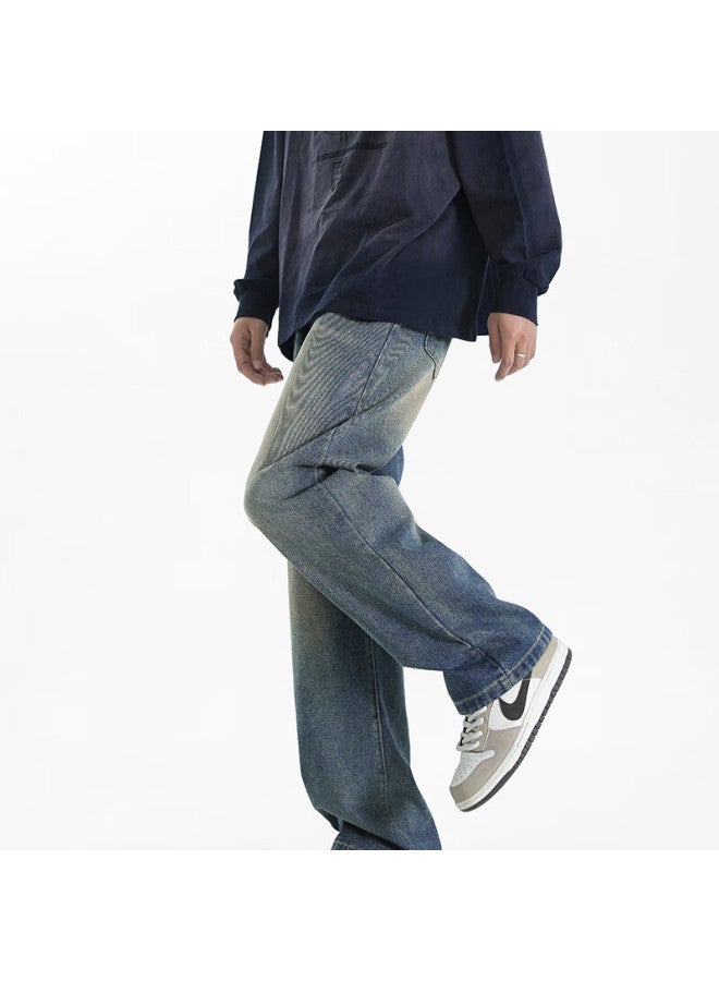 Maybeyond Men's Jeans, Summer Loose Casual Straight-leg Pants, Trendy American-style Trousers For Men, Ss526 Vintage Blue, Size L - Image 5