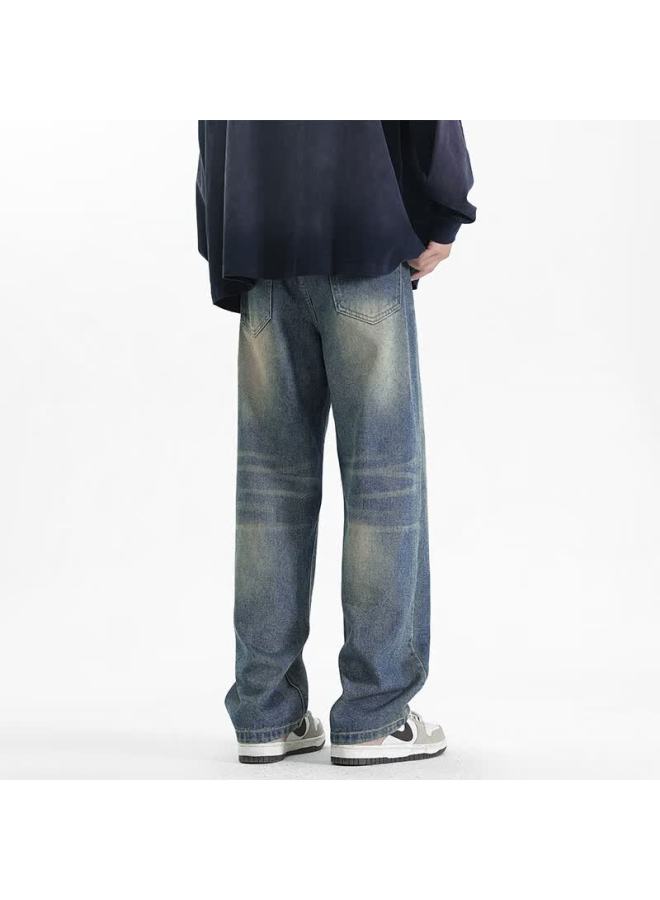 Maybeyond Men's Jeans, Summer Loose Casual Straight-leg Pants, Trendy American-style Trousers For Men, Ss526 Vintage Blue, Size L - Image 4
