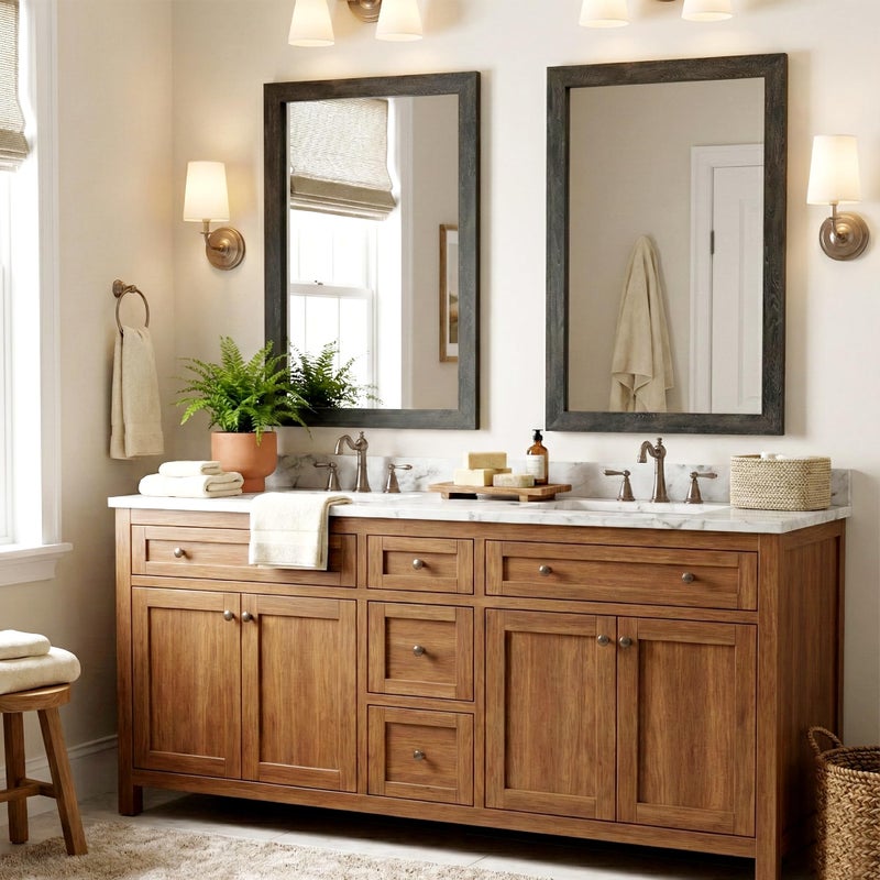 Pocetry 24" x 36" Black Bathroom Mirror for Wall, Rustic Charred Wood Texture Vanity Mirror, Industrial Farmhouse Decor for Over Sink & Living Room, Wide Trim - Image 5