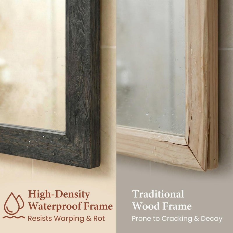 Pocetry 24" x 36" Black Bathroom Mirror for Wall, Rustic Charred Wood Texture Vanity Mirror, Industrial Farmhouse Decor for Over Sink & Living Room, Wide Trim - Image 3