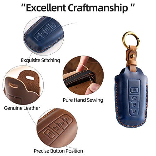 OFFCURVE Leather Car Key Cover 3/4 Buttons, Fob Protector Case Compatible with Toyota Camry Corolla Highlander RAV4 Avalon Prius C-HR GT86 4Runner Tundra Prado Tacoma (Blue) - Image 2