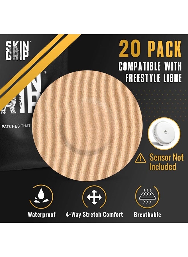 SKIN GRIP Adhesive Patches for Freestyle Libre 2 – Waterproof & Sweatproof for 10-14 Days, Pre-Cut Adhesive Tape, Continuous Glucose Monitor Sensor Cover – 20 Pack, Tan - Image 4