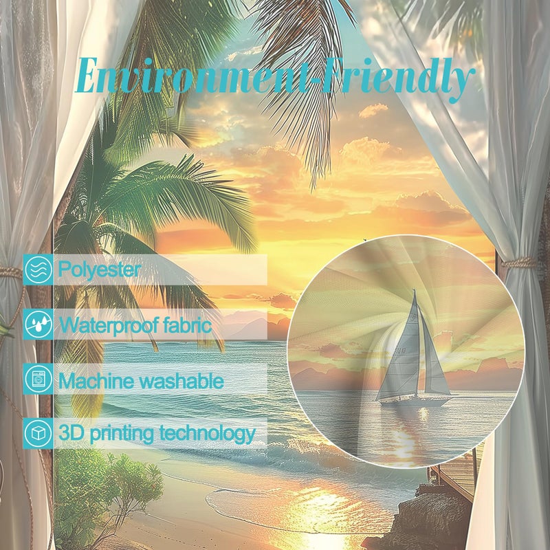 ريديكور Riyidecor صغير المماطلة الشاطئ ستارة دش 36WX72H بوصة الساحلية المحيط RV البحر هاواي غروب الشمس الاستوائية المشهد الضيق حظيرة للباب الحمام ريفي النسيج البوليستر مقاوم للماء 7 حزمة السنانير - Image 5