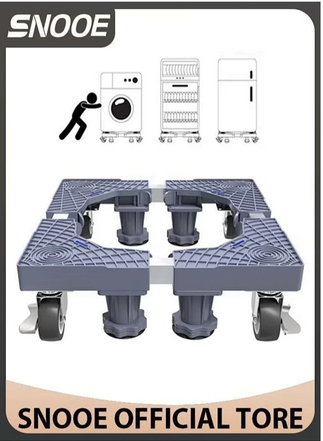 Snooe Fridge Stand Mobile Base With 4 Locking Wheels Pedestal, Adjustable Increasing Height Base 4 Strong Feet Heavy Duty Washing Machine Stand Base for Furniture Refrigerator Dryer Stand - Image 1