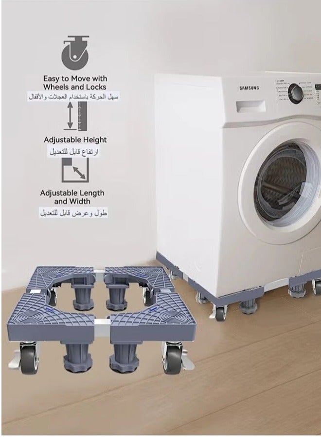 Snooe Fridge Stand Mobile Base With 4 Locking Wheels Pedestal, Adjustable Increasing Height Base 4 Strong Feet Heavy Duty Washing Machine Stand Base for Furniture Refrigerator Dryer Stand - Image 2