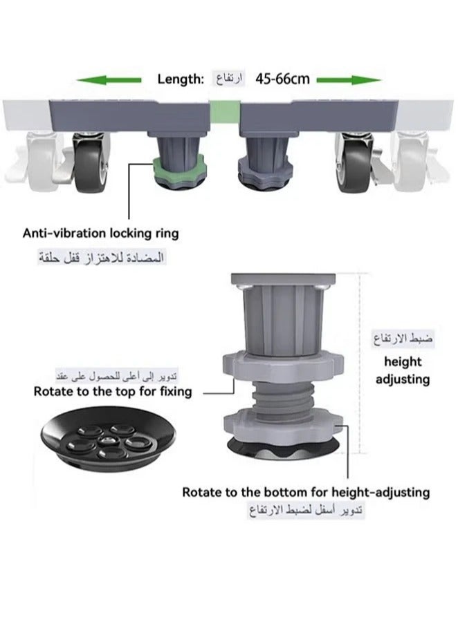 Snooe Fridge Stand Mobile Base With 4 Locking Wheels Pedestal, Adjustable Increasing Height Base 4 Strong Feet Heavy Duty Washing Machine Stand Base for Furniture Refrigerator Dryer Stand - Image 5