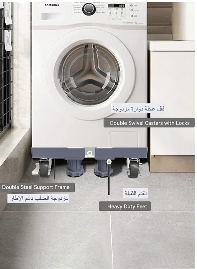 Snooe Fridge Stand Mobile Base With 4 Locking Wheels Pedestal, Adjustable Increasing Height Base 4 Strong Feet Heavy Duty Washing Machine Stand Base for Furniture Refrigerator Dryer Stand - Image 3