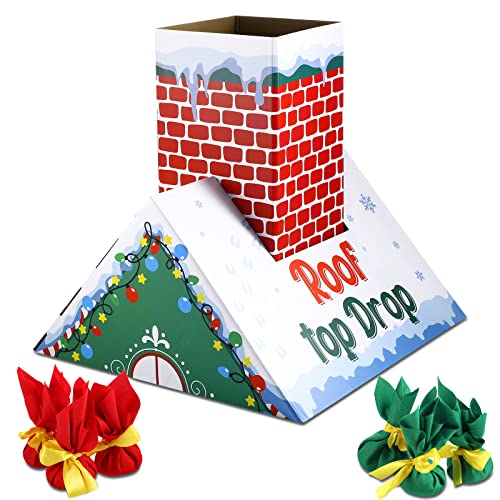 Eaasty Christmas Bean Bag Toss Drop Game Cardboard Chimney Cornhole Set Christmas Party Games with 6 Toss Bags for Outdoor Lawn Adults Family - Image 1