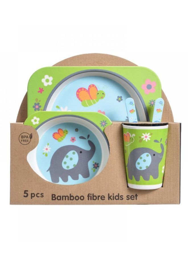 Kids Bamboo Fiber Plate Set – Elephant Design | 5-Piece Eco-Friendly Dinner Set for Toddlers & Kids | Safe Non-Toxic Tableware with Plate, Bowl, Cup, Fork & Spoon - Image 1