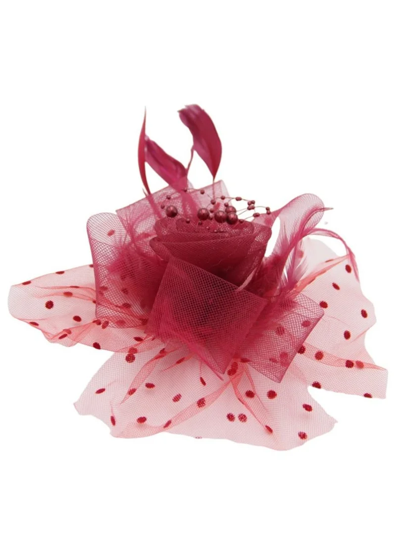 D'Daniela Ddaniela Monalisa Fascinator Hats for Women Tea Party Headband,  Hat Flower Mesh Ribbons Feathers on a Headband and a Clip Tea Party Headwear for Girls and Women Dark Red