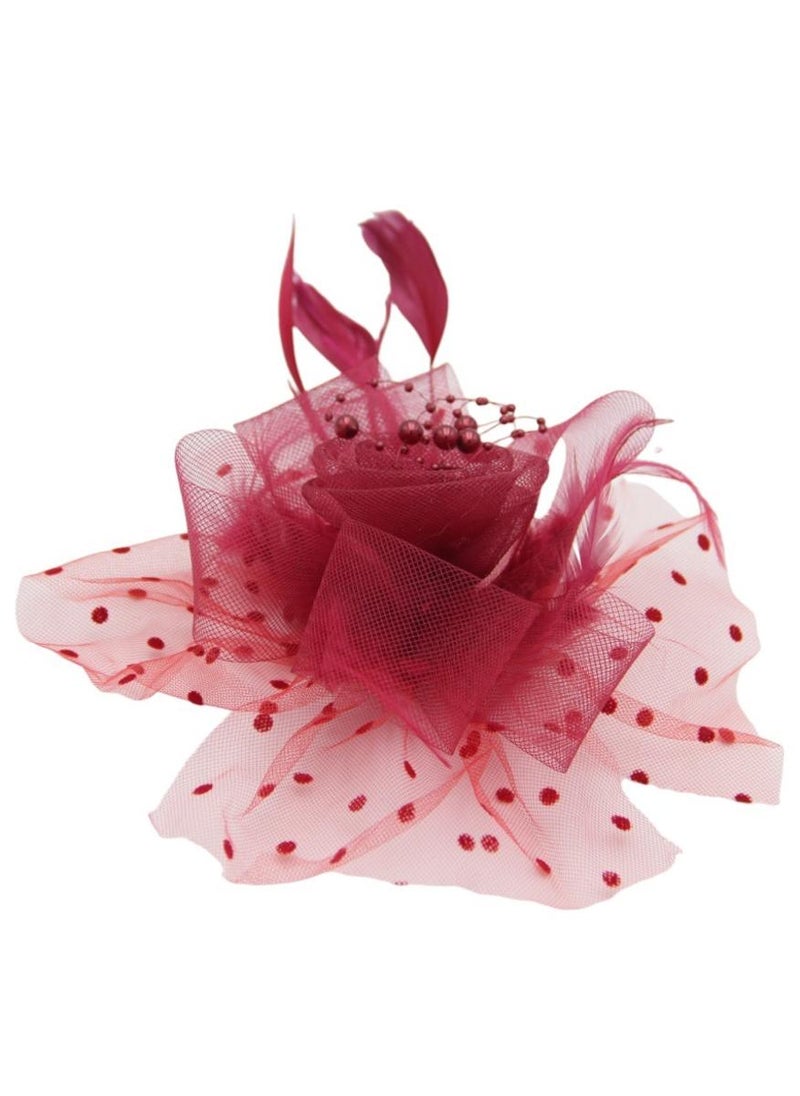 D'Daniela Ddaniela Monalisa Fascinator Hats for Women Tea Party Headband,  Hat Flower Mesh Ribbons Feathers on a Headband and a Clip Tea Party Headwear for Girls and Women Dark Red - Image 3