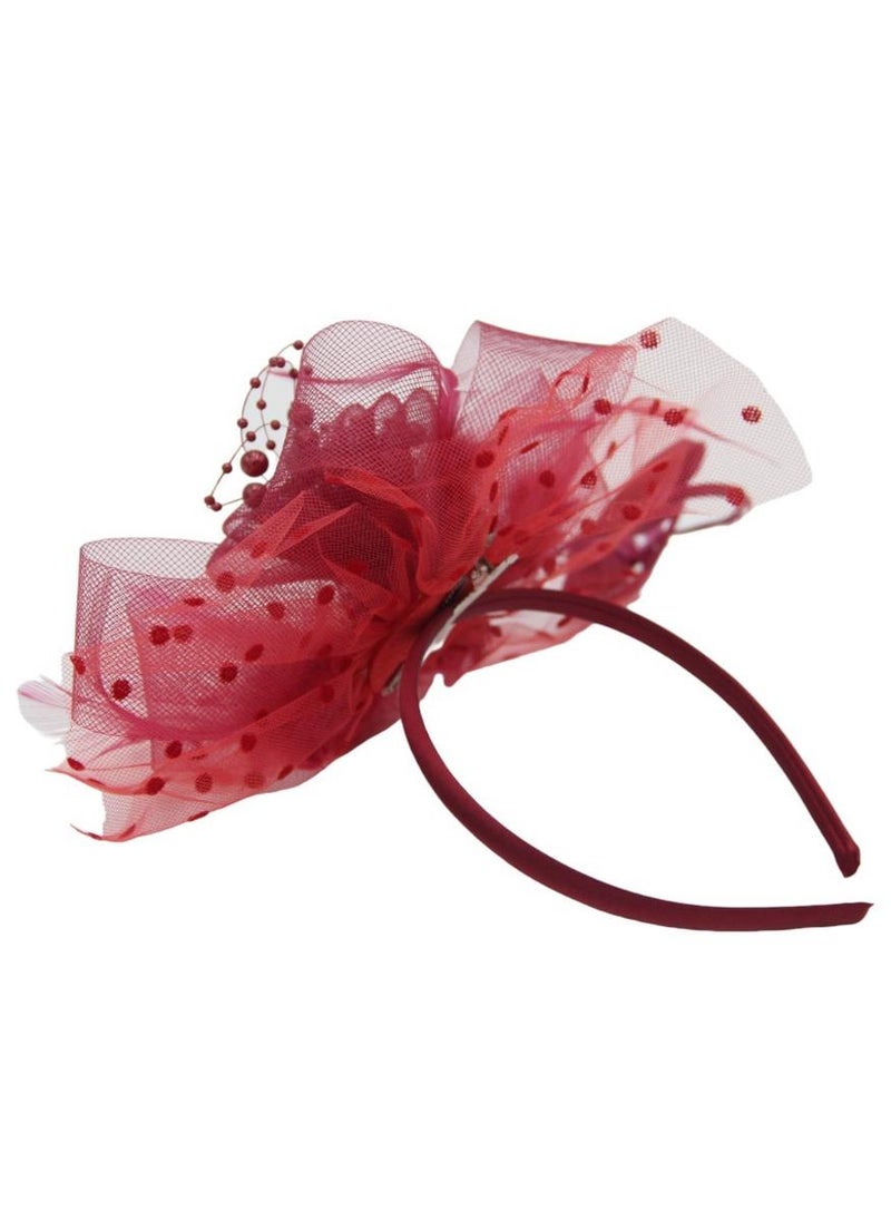 D'Daniela Ddaniela Monalisa Fascinator Hats for Women Tea Party Headband,  Hat Flower Mesh Ribbons Feathers on a Headband and a Clip Tea Party Headwear for Girls and Women Dark Red - Image 1