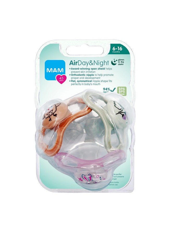 MAM MAM Air Night & Day Baby Pacifier, for Sensitive Skin, Glows in The Dark, 6-16 Months, Girl, 3 Count (Pack of 1)  - Image 2