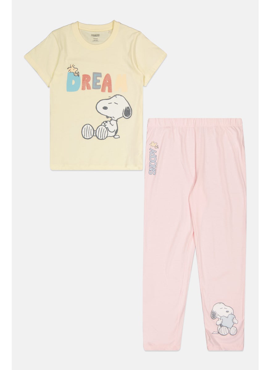 Peanuts Kids Girl 2 Pieces Graphic Print Pajama Set, Multicolor  - Image 1