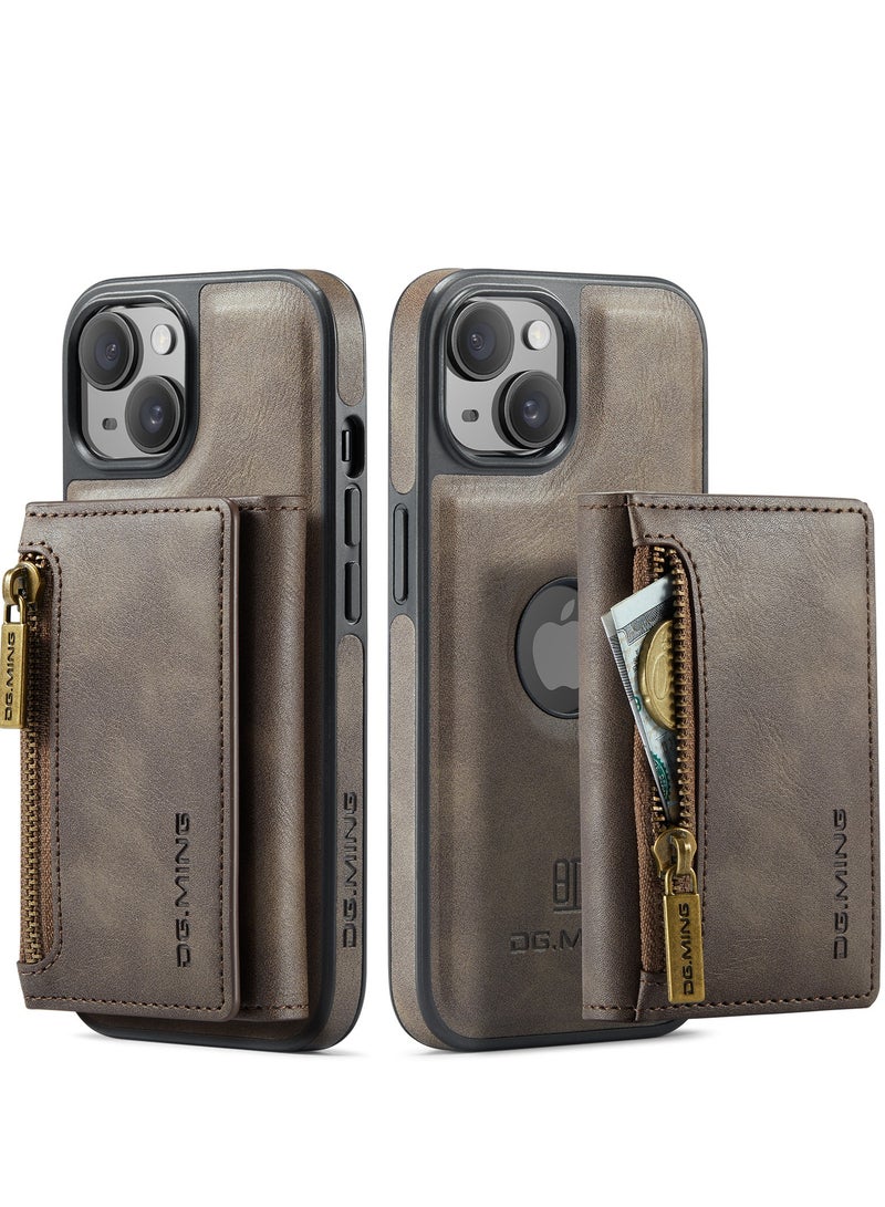 Dg Ming 2 in 1 Clutch Wallet for Iphone 14 Plus, Vintage Slim Leather Case Magnetic Detachable Tri-Fold Wallet, Leather Case with Card Holder Pocket Slim Case  - Image 1